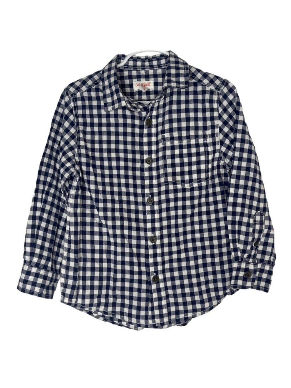 Cat & Jack Boys Plaid Button Down Shirt XS 4-5 Blue White Long Sleeve